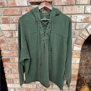 Aerie Dark Green Lace-Up Sweatshirt